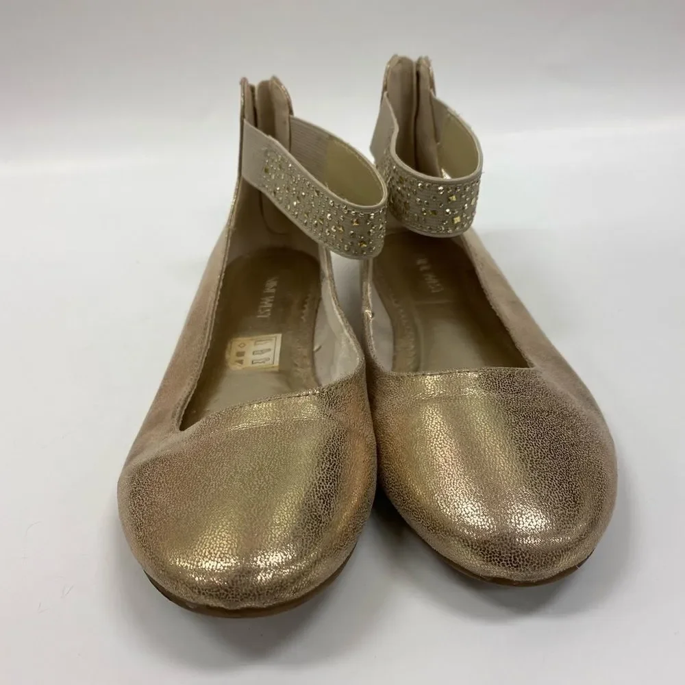 NINE West Faye 2 Gold Ankle Strap Ballet Flats‎